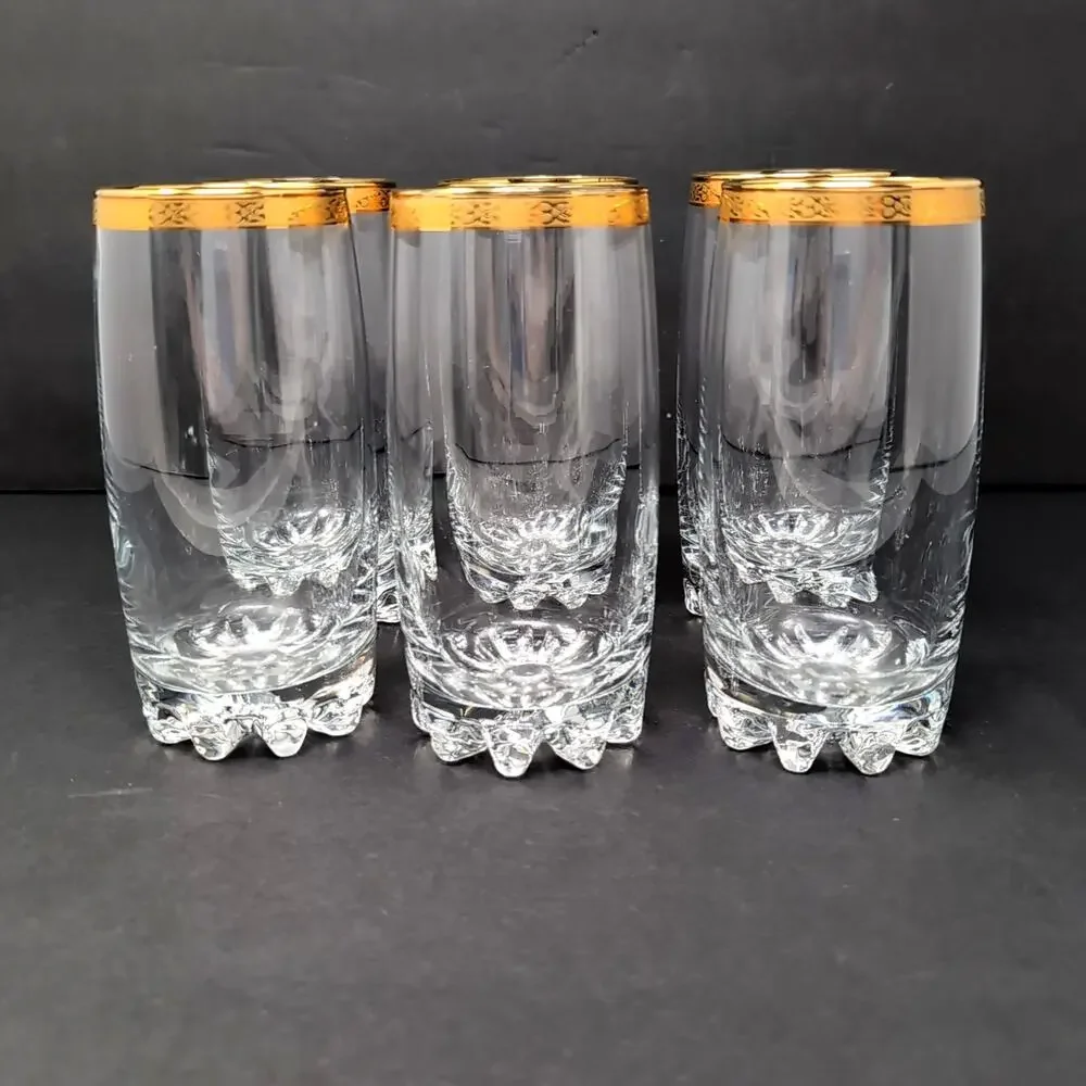 VTG Pasabahce‎ Set of 6 Gold Rim Glasses Highball Gold Rim